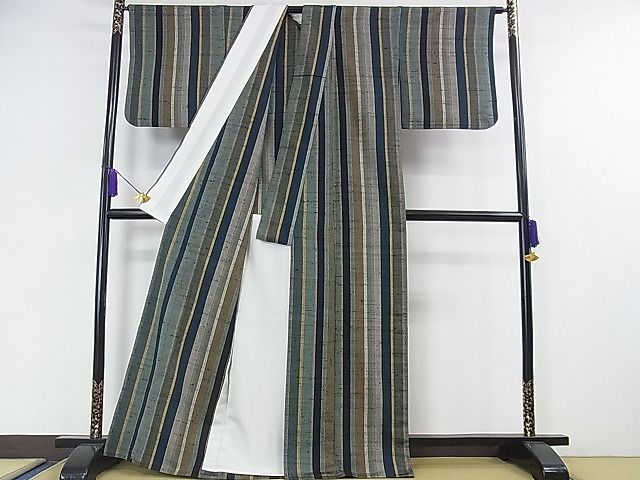平和屋本店■極上 伊兵衛織 工芸手織 単衣 間道 たとう紙付き 逸品 DZAA0493kh4 - 平和屋