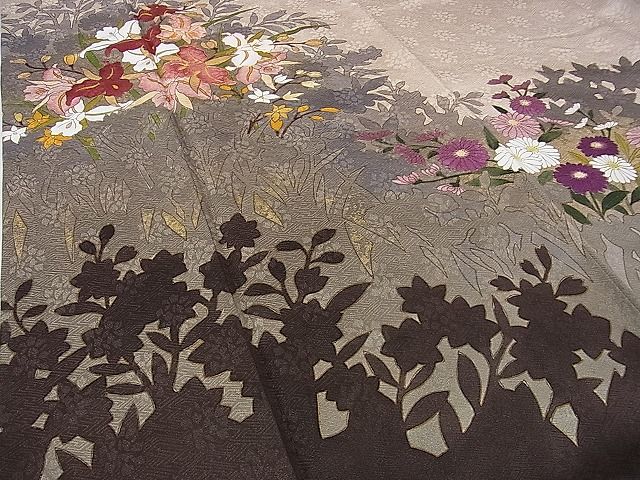 平和屋本店■極上 皇室献上作家 藤井寛 訪問着 駒刺繍 草花文 肌色地 金彩 京都きもの友禅扱い 逸品 DZAA0526kh4 - 平和屋