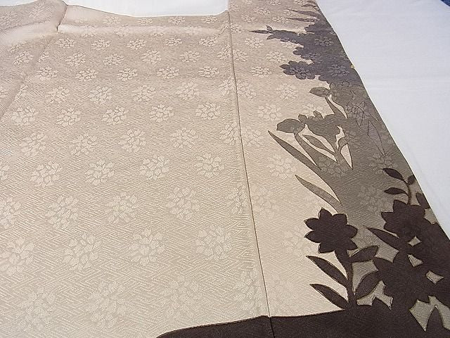 平和屋本店■極上 皇室献上作家 藤井寛 訪問着 駒刺繍 草花文 肌色地 金彩 京都きもの友禅扱い 逸品 DZAA0526kh4 - 平和屋