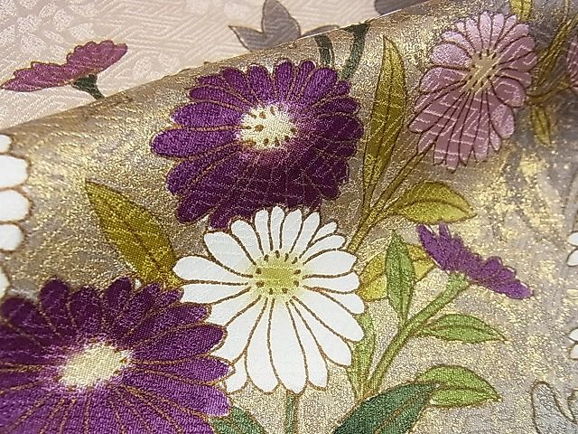 平和屋本店■極上 皇室献上作家 藤井寛 訪問着 駒刺繍 草花文 肌色地 金彩 京都きもの友禅扱い 逸品 DZAA0526kh4 - 平和屋