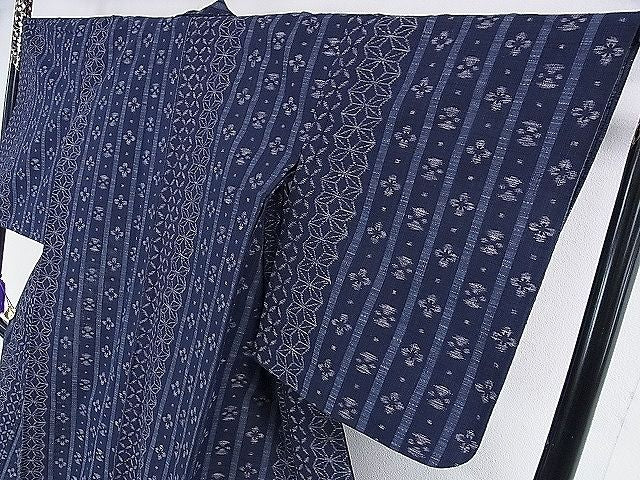 平和屋本店■極上 久留米絣 単衣 綿 麻の葉 七宝 花間道 逸品 DZAA0600kh4 - 平和屋