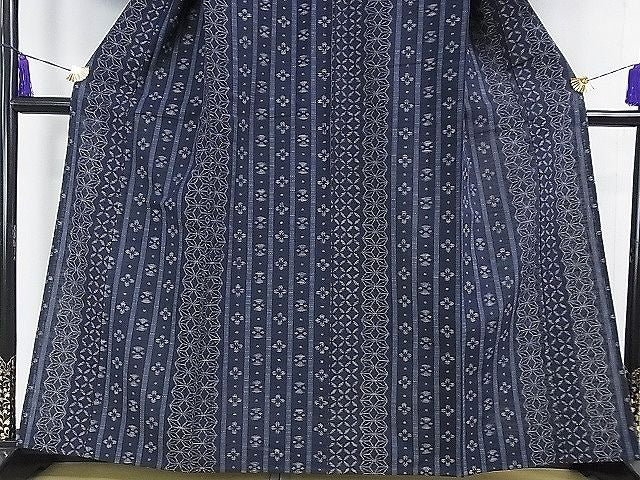 平和屋本店■極上 久留米絣 単衣 綿 麻の葉 七宝 花間道 逸品 DZAA0600kh4 - 平和屋