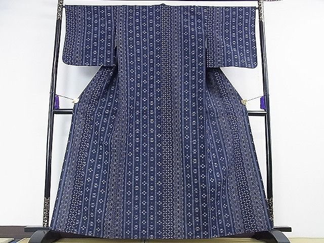 平和屋本店■極上 久留米絣 単衣 綿 麻の葉 七宝 花間道 逸品 DZAA0600kh4 - 平和屋