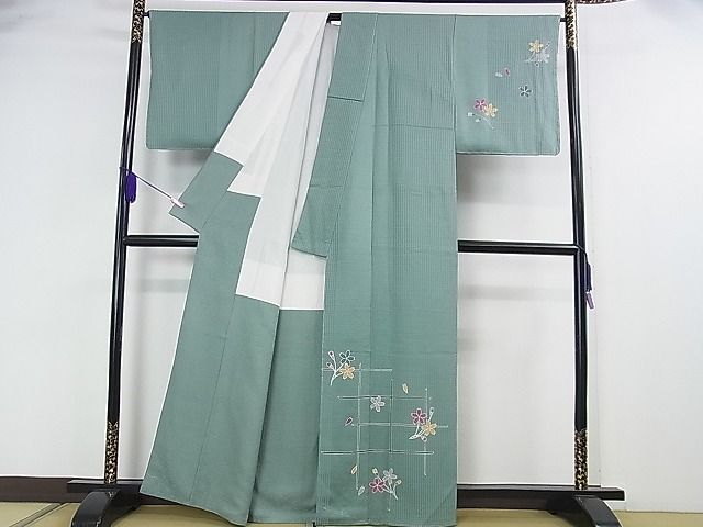 平和屋本店■極上 キモノデザイナー 斉藤上太郎 訪問着 枝花文 水浅葱色地 反端付き 逸品 未使用 DZAA0606kh4 - 平和屋