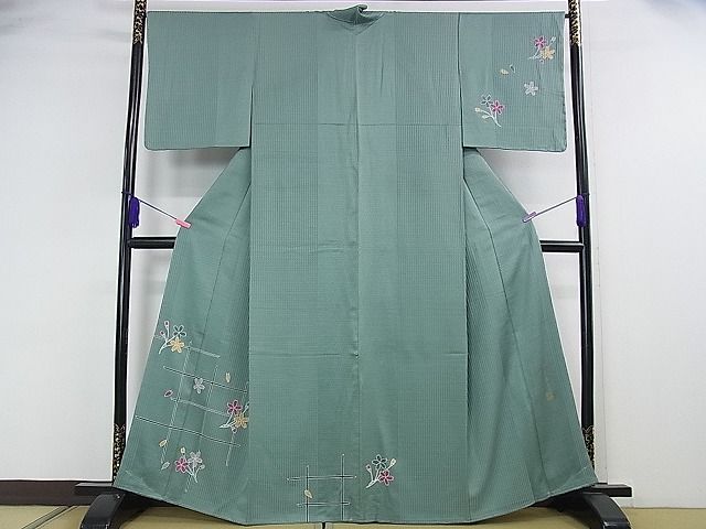 平和屋本店■極上 キモノデザイナー 斉藤上太郎 訪問着 枝花文 水浅葱色地 反端付き 逸品 未使用 DZAA0606kh4 - 平和屋