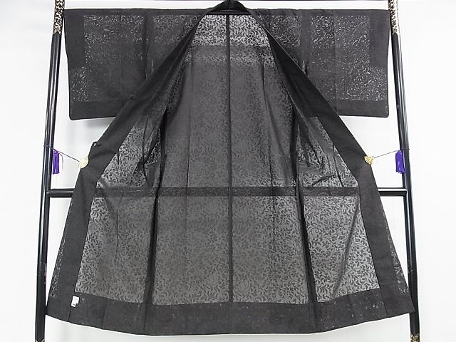 平和屋本店■極上 道中着 スリーシーズン 春夏秋 塵除け ロング丈 花唐草紋紗 黒地 逸品 DZAA0712kh4 - 平和屋