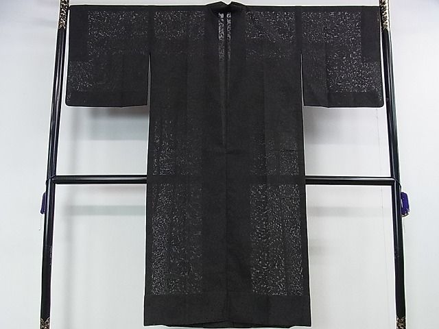 平和屋本店■極上 道中着 スリーシーズン 春夏秋 塵除け ロング丈 花唐草紋紗 黒地 逸品 DZAA0712kh4 - 平和屋