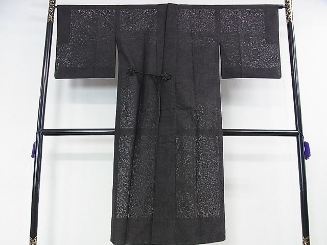 平和屋本店■極上 道中着 スリーシーズン 春夏秋 塵除け ロング丈 花唐草紋紗 黒地 逸品 DZAA0712kh4 - 平和屋