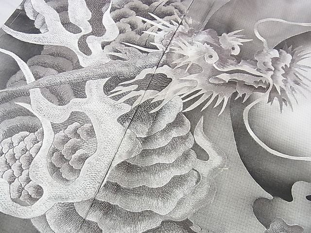 平和屋本店■極上 本場縞大島紬 白大島 訪問着 手刺繍 龍 逸品 未使用 DZAA0715kh4 - 平和屋