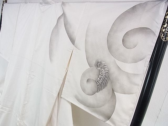 平和屋本店■極上 本場縞大島紬 白大島 訪問着 手刺繍 龍 逸品 未使用 DZAA0715kh4 - 平和屋