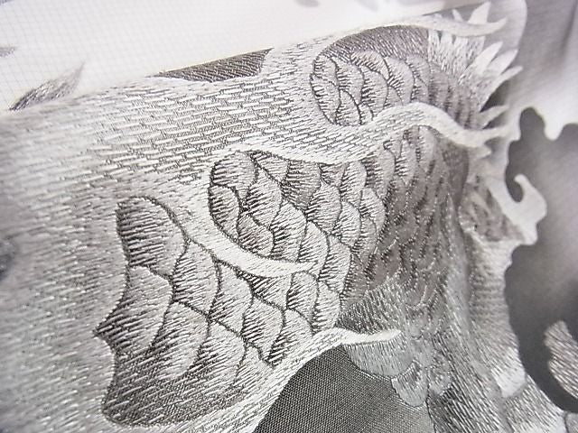 平和屋本店■極上 本場縞大島紬 白大島 訪問着 手刺繍 龍 逸品 未使用 DZAA0715kh4 - 平和屋