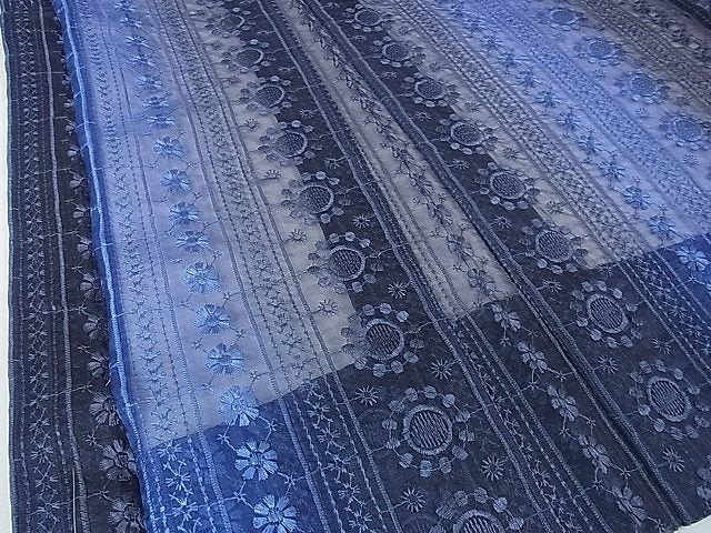 平和屋本店■極上 シルクオーガンジー 長羽織 スリーシーズン春夏秋 塵除け 黄金繭糸 刺繍 レース 花間道 反端付き 逸品未使用 DZAA0731kh4 - 平和屋