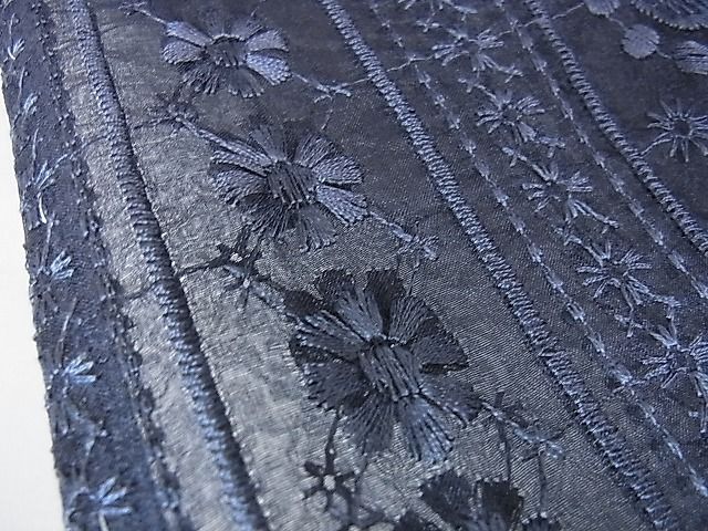 平和屋本店■極上 シルクオーガンジー 長羽織 スリーシーズン春夏秋 塵除け 黄金繭糸 刺繍 レース 花間道 反端付き 逸品未使用 DZAA0731kh4 - 平和屋