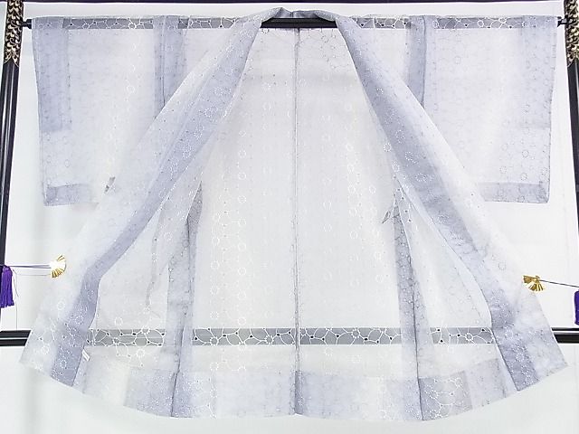 平和屋本店■極上 シルクオーガンジー 道中着 スリーシーズン 春夏秋 塵除け 刺繍 花繋ぎ 暈し染め 残布付き 逸品 未使用 DZAA0742kh4 - 平和屋