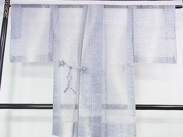 平和屋本店■極上 シルクオーガンジー 道中着 スリーシーズン 春夏秋 塵除け 刺繍 花繋ぎ 暈し染め 残布付き 逸品 未使用 DZAA0742kh4 - 平和屋