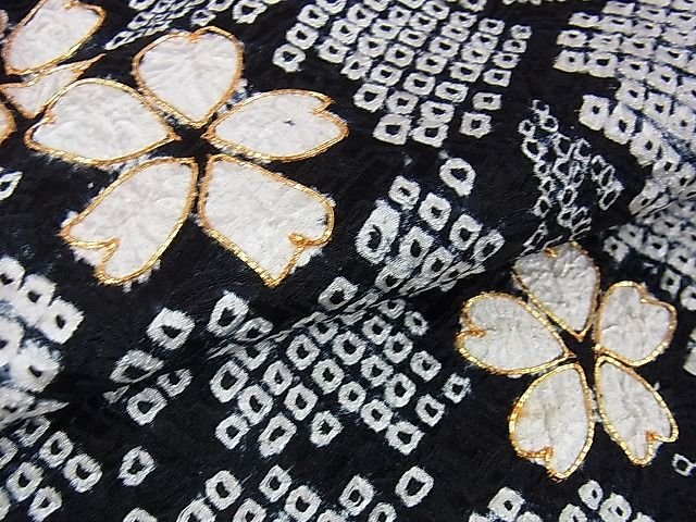 平和屋本店■極上 振袖・長襦袢(無双仕立て)セット 駒刺繍 絞り 舞桜 黒地 逸品 DZAA0848kh4 - 平和屋