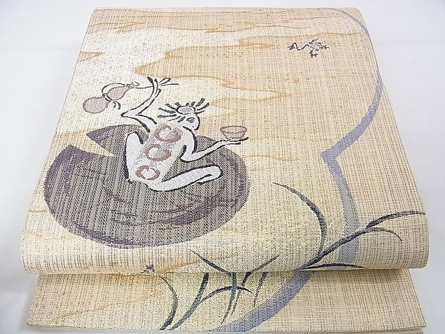 平和屋本店■極上 六通柄袋帯 スリーシーズン帯 河童 蛙 亀 金糸 逸品 DZAA0913kh4 - 平和屋