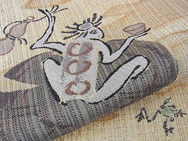平和屋本店■極上 六通柄袋帯 スリーシーズン帯 河童 蛙 亀 金糸 逸品 DZAA0913kh4 - 平和屋