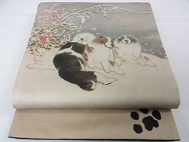 平和屋本店■極上 太鼓柄京袋帯 長沢芦雪 狗児図 手描き 逸品 DZAA0928kh4 - 平和屋