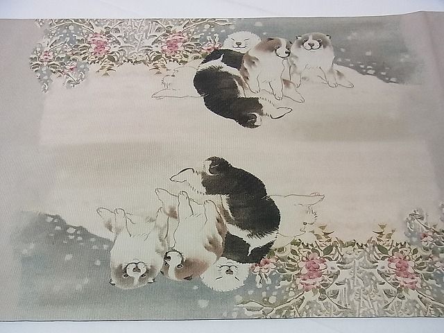 平和屋本店■極上 太鼓柄京袋帯 長沢芦雪 狗児図 手描き 逸品 DZAA0928kh4 - 平和屋