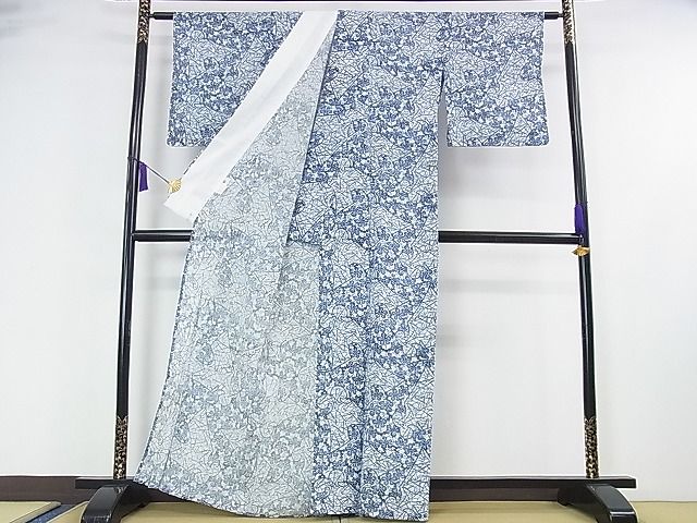 平和屋本店■極上 夏物 竺仙 綿紅梅 浴衣 藍染 南天蔦の葉文 ゑり善扱い 綿 逸品 DZAA0955kh4 - 平和屋