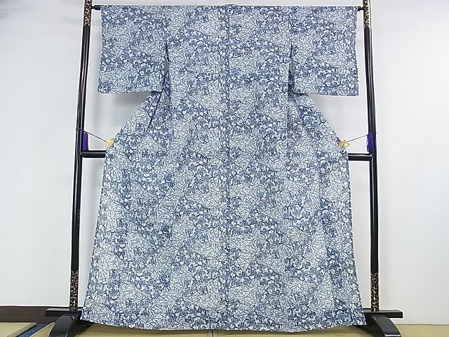 平和屋本店■極上 夏物 竺仙 綿紅梅 浴衣 藍染 南天蔦の葉文 ゑり善扱い 綿 逸品 DZAA0955kh4 - 平和屋