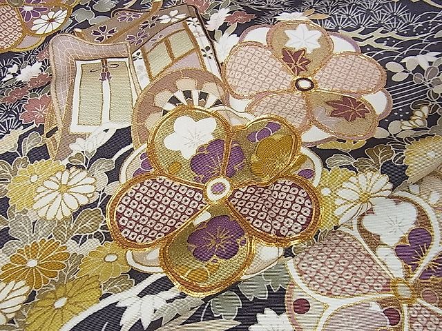 平和屋本店■極上 訪問着 駒刺繍 御所車立波花文 金彩 羊羹色地 鈴乃屋扱い 反端付き 逸品 DZAA0981kh4 - 平和屋
