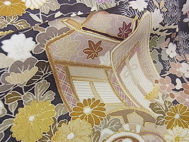 平和屋本店■極上 訪問着 駒刺繍 御所車立波花文 金彩 羊羹色地 鈴乃屋扱い 反端付き 逸品 DZAA0981kh4 - 平和屋