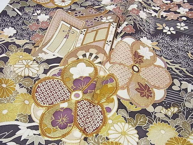 平和屋本店■極上 訪問着 駒刺繍 御所車立波花文 金彩 羊羹色地 鈴乃屋扱い 反端付き 逸品 DZAA0981kh4 - 平和屋