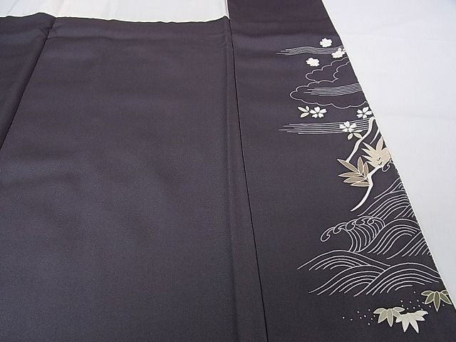 平和屋本店■極上 訪問着 駒刺繍 御所車立波花文 金彩 羊羹色地 鈴乃屋扱い 反端付き 逸品 DZAA0981kh4 - 平和屋