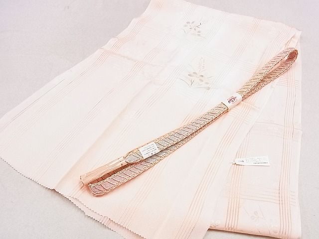 平和屋本店■夏物 和装小物 帯締め・帯揚げセット 縦絽 格子草花文 くみひも 逸品 未使用 DZAA10181kh4 - 平和屋