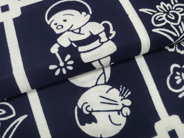 平和屋本店■希少 夏物 浴衣 反物 着尺 サザエさん 綿 紺地 逸品 未使用 DZAA10340kh5