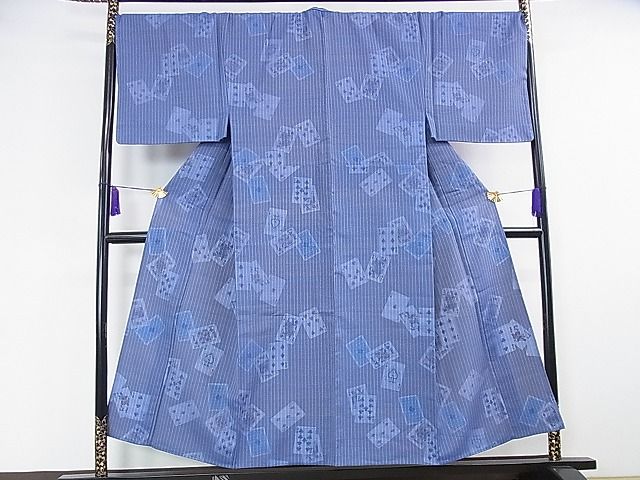 平和屋本店■希少 男性 銀座もとじ 本場琉球絣 手おり 紗袷 大城永光作 トランプ たとう紙・証紙付き 逸品 未使用 DZAA1035kh4 - 平和屋