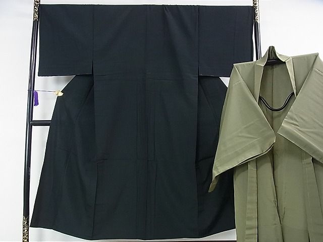 平和屋本店■極上 男性 お召 単衣 アンサンブル キングサイズ 褐返色×柳茶色 三越扱い 逸品 未使用 DZAA1036kh4 - 平和屋