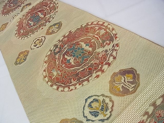 平和屋本店■極上 撫松庵 青々庵 八寸名古屋帯 博多織 花丸文 金糸 たとう紙付き 逸品 DZAA1063kh4 - 平和屋