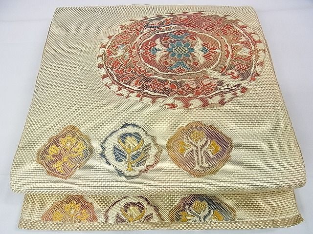 平和屋本店■極上 撫松庵 青々庵 八寸名古屋帯 博多織 花丸文 金糸 たとう紙付き 逸品 DZAA1063kh4 - 平和屋