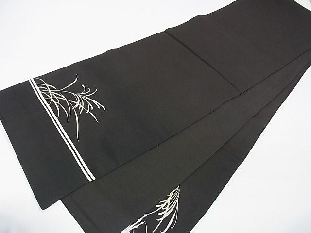 平和屋本店■希少 アンティーク 大正ロマン 両面太鼓柄袋帯 刺繍 骸骨 骨 芒 三日月 鳥 黒地 銀糸 DZAA1068kh4 - 平和屋