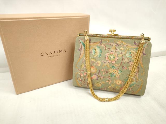 平和屋本店●岡重謹製 OKAJIMA 和装小物 和装バッグ ハンドバッグ 更紗花文 ラインストーン 箱付き 逸品 DZAA10843kh5