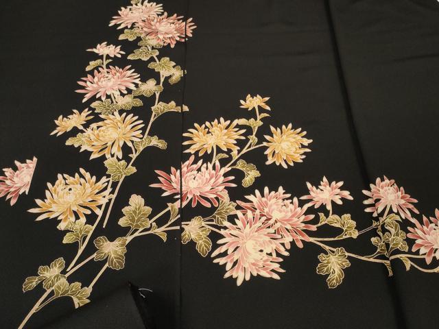 平和屋本店●極上 こむさでもーど・COMME CA DU MODE 付下げ 反物 着尺 枝菊 黒地 八掛付き 逸品 未使用 DZAA11133kh5