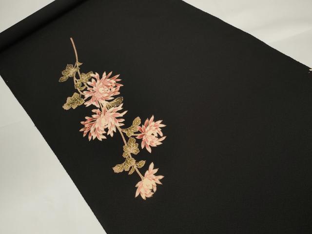 平和屋本店●極上 こむさでもーど・COMME CA DU MODE 付下げ 反物 着尺 枝菊 黒地 八掛付き 逸品 未使用 DZAA11133kh5