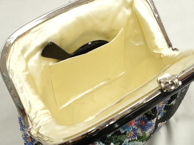 平和屋本店●和装小物 ビーズバッグ 和装バッグ 草花 がま口 持ち手付き レトロ 逸品 DZAA11178kh5
