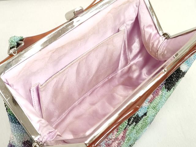 平和屋本店●和装小物 ビーズバッグ 和装バッグ 草花 がま口 持ち手付き レトロ 逸品 DZAA11179kh5