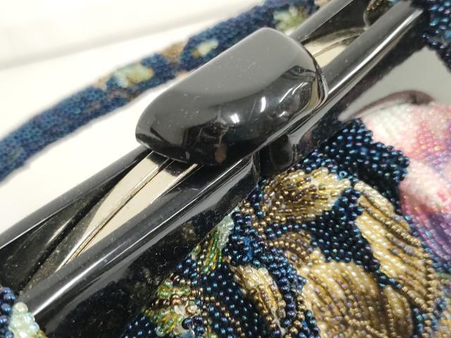 平和屋本店●和装小物 ビーズバッグ 和装バッグ 草花 がま口 持ち手付き レトロ 逸品 DZAA11180kh5