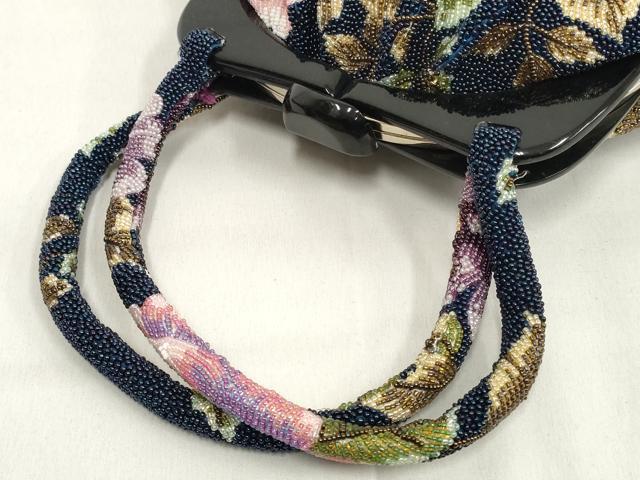 平和屋本店●和装小物 ビーズバッグ 和装バッグ 草花 がま口 持ち手付き レトロ 逸品 DZAA11180kh5