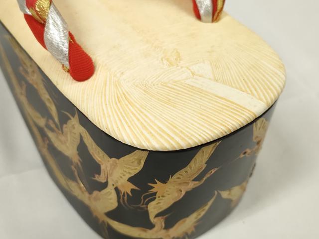 平和屋本店■和装小物 ぽっくり下駄 こっぽり・おこぼ下駄 畳風 金蒔絵 群れ鶴 逸品 DZAA11205kh5