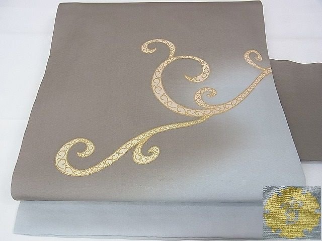 平和屋本店■極上 ジャパンオートクチュール 渡辺雪三郎 塩瀬 九寸名古屋帯 唐草文 金彩 逸品 DZAA1128kh4 - 平和屋