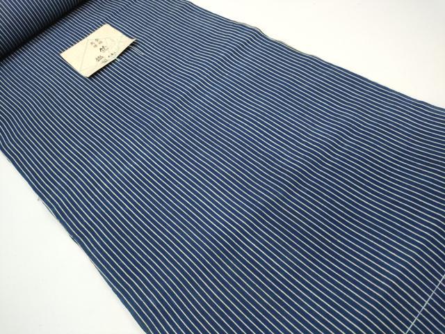 平和屋本店∴夏物 竺仙鑑製 浴衣 反物 着尺 本藍染 縞 証紙付き 綿 逸品 未使用 DZAA11300kh5