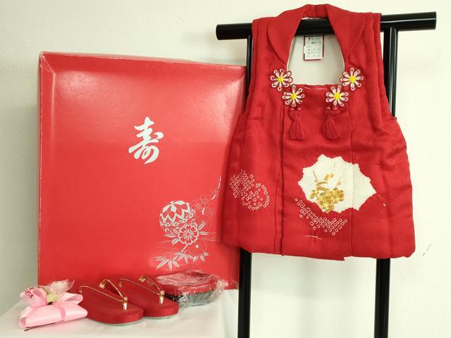 平和屋本店■極上 七五三 女の子 3歳 被布 草履 巾着 髪飾り 小物セット 駒刺繍 絞り 箱付き 逸品 未使用 DZAA11384kh5