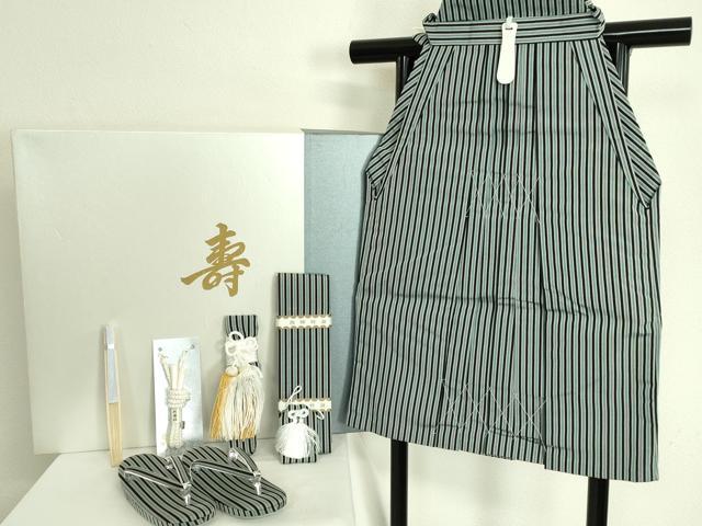 平和屋本店■極上 七五三 男の子 3歳 行灯袴 小物セット 縞 箱付き 逸品 未使用 DZAA11386kh5