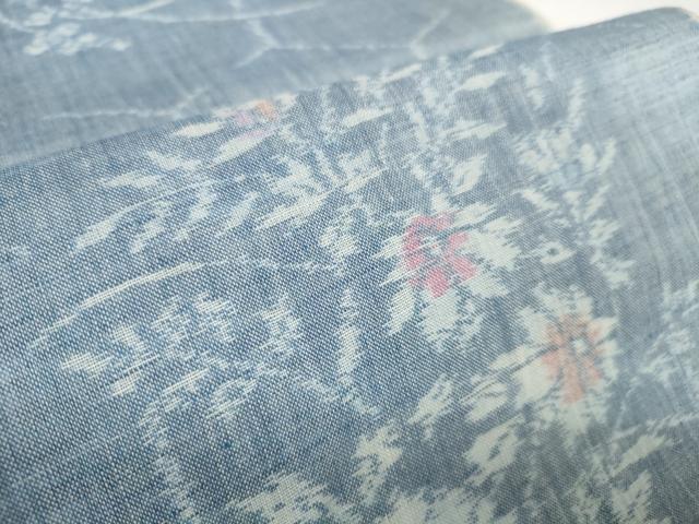 平和屋本店■極上 夏物 本場小千谷ちぢみ 反物 着尺 草花 小千谷織物 証紙付き 麻 逸品 未使用 DZAA11467kh5